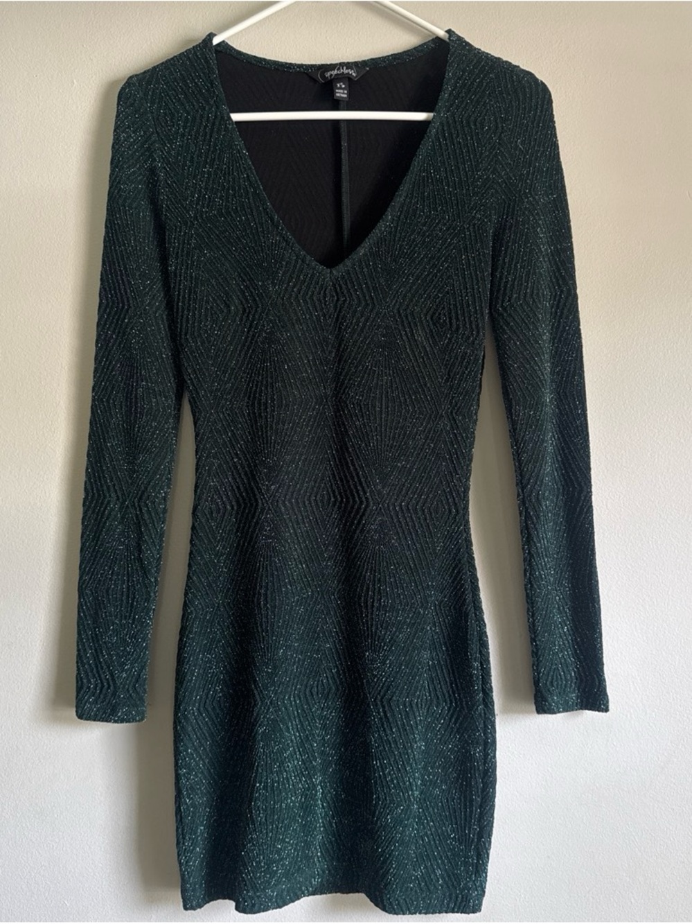 Speechless Emerald Green Sparkle V-Neck Long Sleeve Bodycon Dress